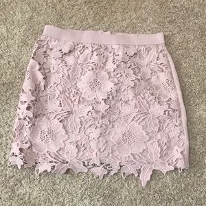 Pink lace pencil skirt